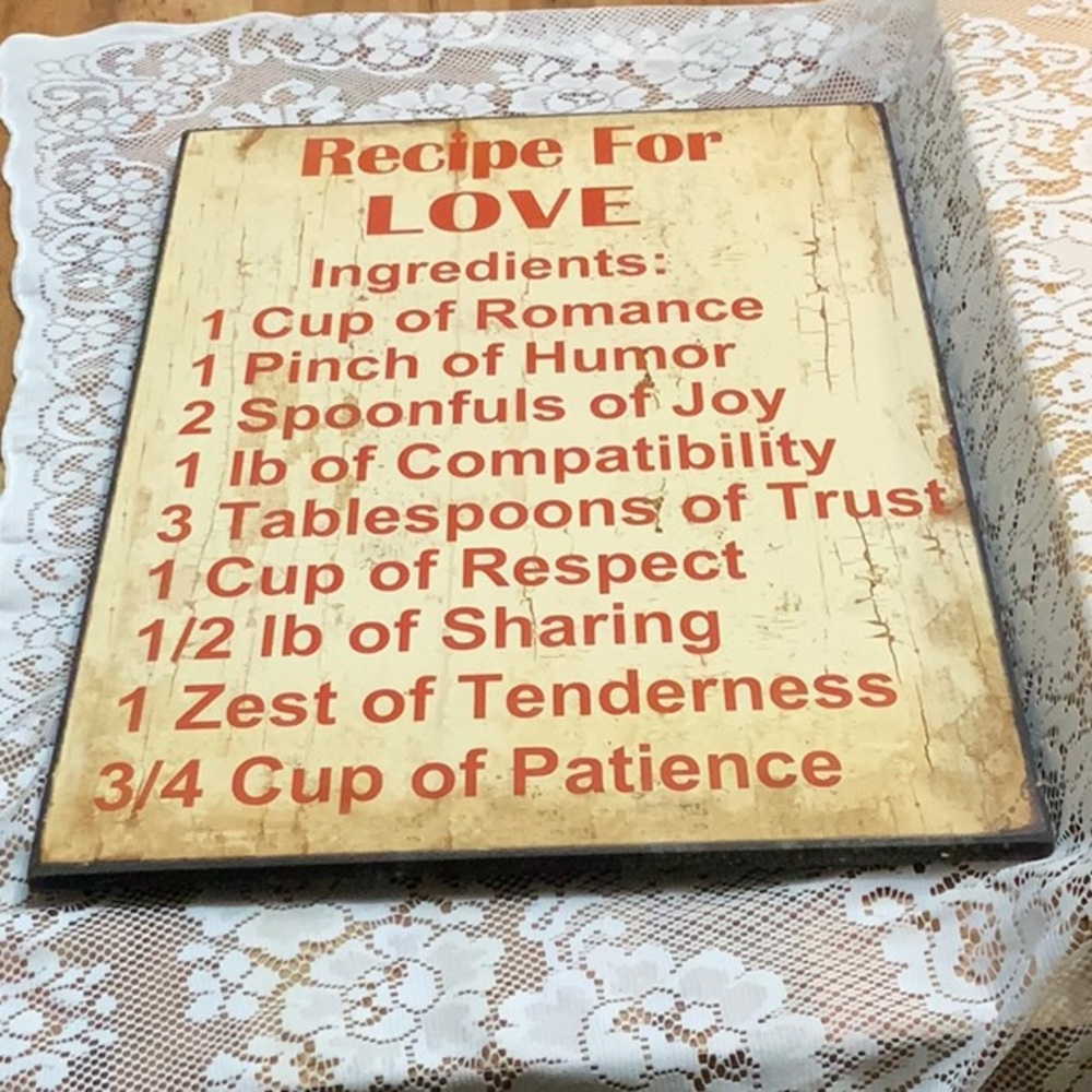NEW “RECIPE FOR LOVE” WOODEN WALL HANGING SIGN 15 3/4” x 23 1/2” - Picture 2 of 4